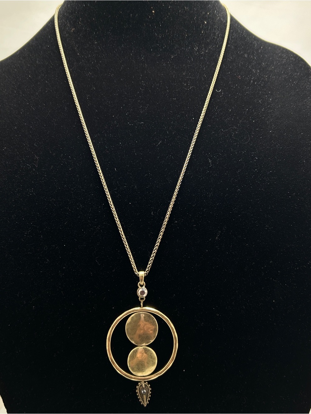 Lucky Brand, Gold Long Necklace With Double Disc Pendant